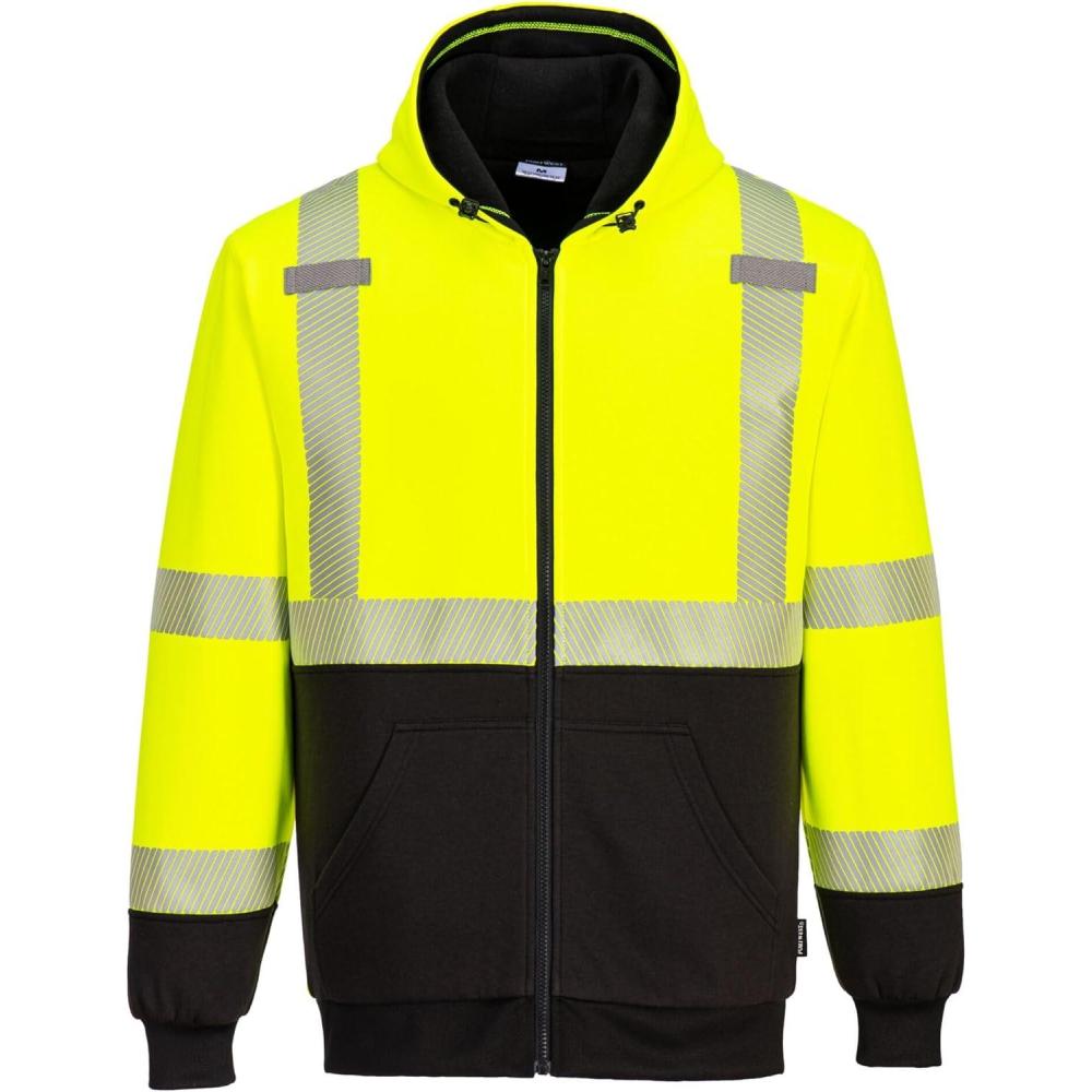 image:imagePortwest UB325 Hi Vis Thermal Two Tone Zipped Hoodie With Fleece Lining And Segmented Reflective Tape For WarmthVisibilityYellowBlack