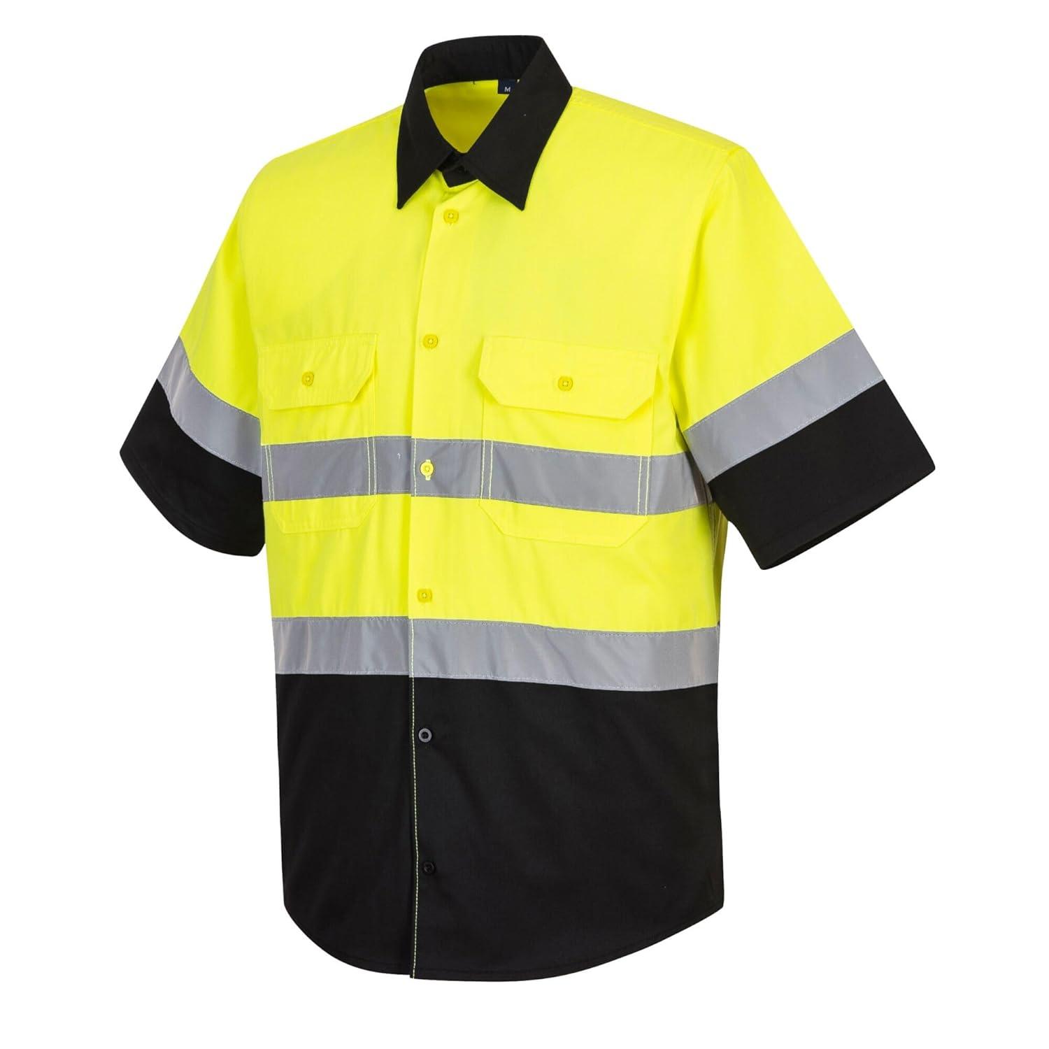 image:imagePortwest E067 Two Tone Short Sleeve ANSI Work Shirt YellowBlack 3XLargeYebk