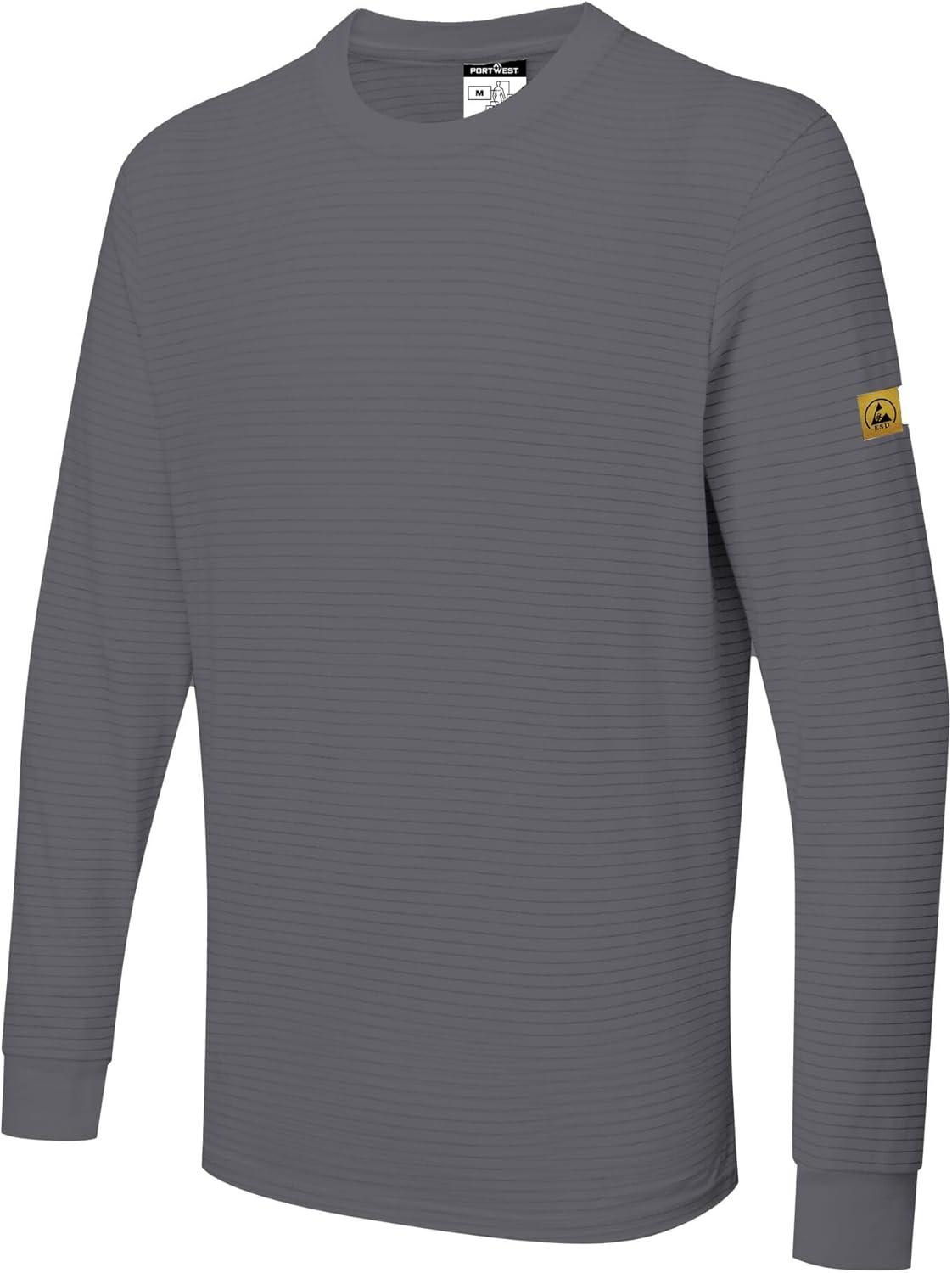 image:imagePortwest AS22 Anti Static ESD Long Sleeve T Shirt Lightweight Cotton Comfort Fit Workwear Zoom Gray SZoom Gray