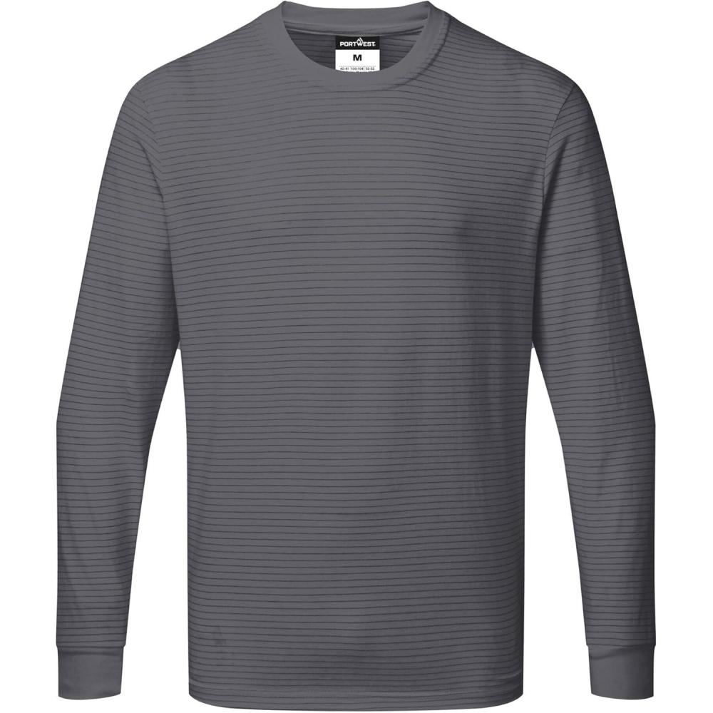 image:imagePortwest AS22 Anti Static ESD Long Sleeve T Shirt Lightweight Cotton Comfort Fit Workwear Zoom Gray SZoom Gray