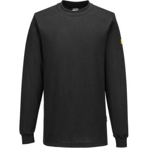 Portwest AS22 Anti Static ESD Long Sleeve T Shirt Lightweight Cotton Comfort Fit Workwear, Zoom Gray, S(Black)